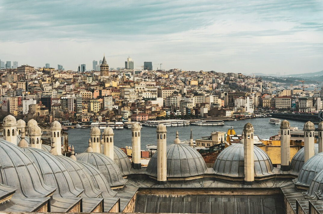 Istanbul skyline with historic mosque at sunset